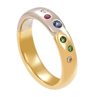 Ring, 18K, Gelb-/Weißgold, Brillant, Smaragd, Rubin, Saphir Detailbild #1
