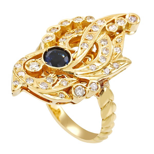 Ring, 18K, Gelbgold, Saphir, Diamanten 0,40ct Detailbild #1