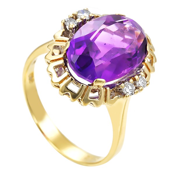Ring, 14K, Gelbgold, Amethyst, Diamanten Detailbild #1