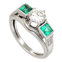 Ring, 18K, Weißgold, Smaragd, Brillant, Diamant Detailbild #1
