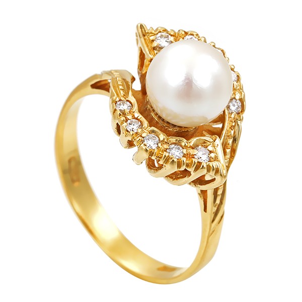 Ring, 18K, Gelbgold, Brillanten, Perle Detailbild #1
