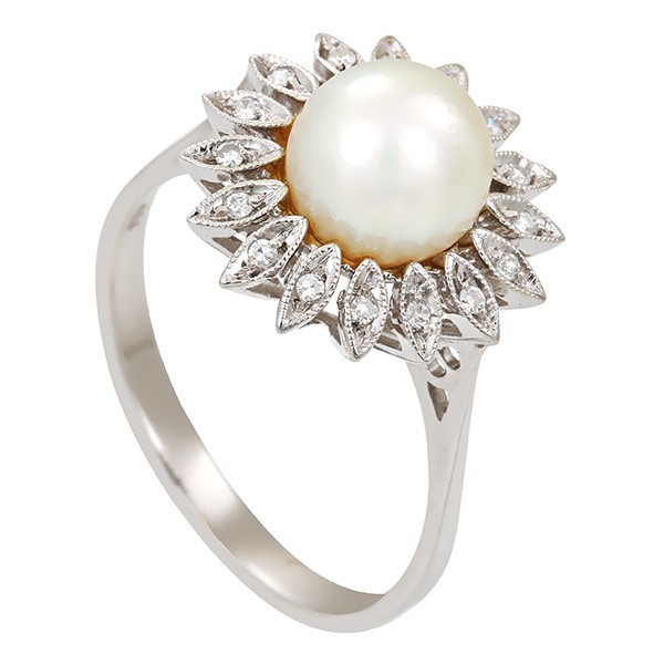 Ring, 18K, Weißgold, Perle, Diamanten Detailbild #1