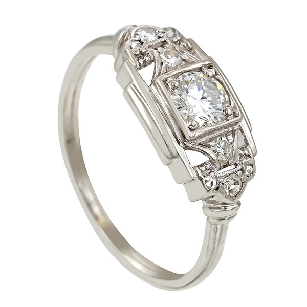 Ring, 14K, Weißgold, Diamantrosen, Brillanten Detailbild #1