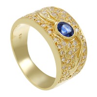 Ring, 18K, Gelbgold, Diamanten, Saphir Detailbild #1