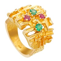 Ring, 18K, Gelbgold, Rubine, Smaragde Detailbild #1