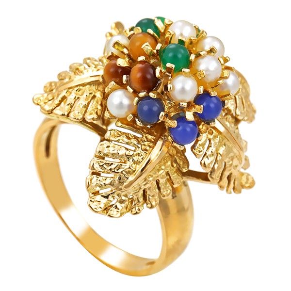 Ring, 18k, Gelbgold, Schmucksteine, Perlen Detailbild #1