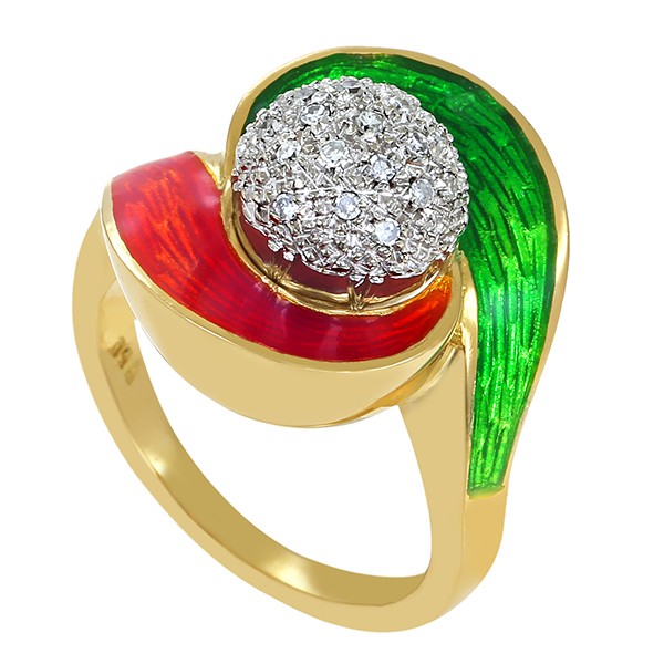Ring, 18K, Gelb-/Weißgold, Emaille, Diamanten Detailbild #1