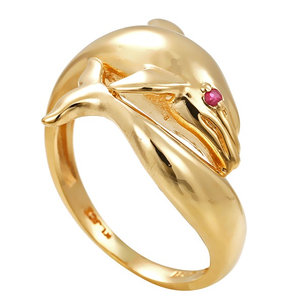 Ring, 14K, Gelbgold, Rubin, Delphin Detailbild #1
