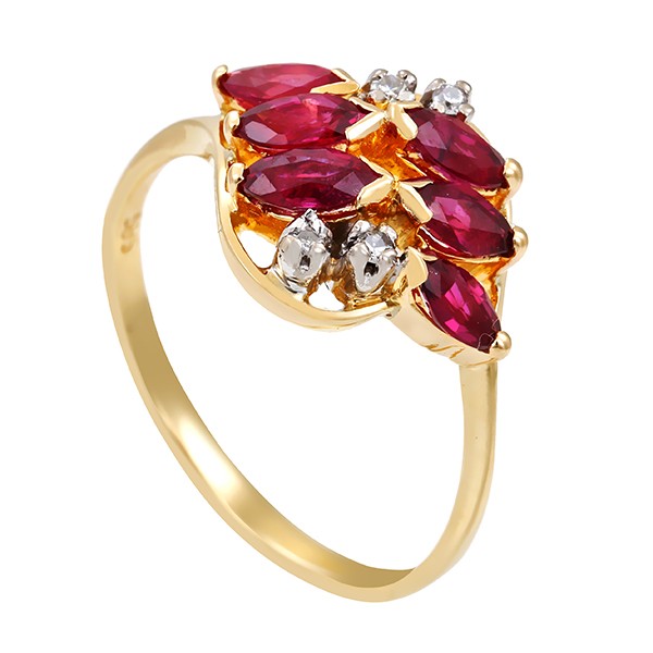 Ring, 14K, Gelb-/Weißgold, Rubine, Diamanten Detailbild #1