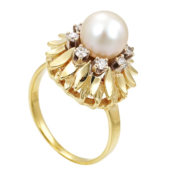 Ring, 14K, Gelb-/Weißgold, Perle, Diamanten Detailbild #1