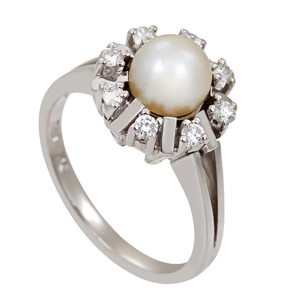 Ring, 18K, Weißgold, Perle, Brillanten Detailbild #1