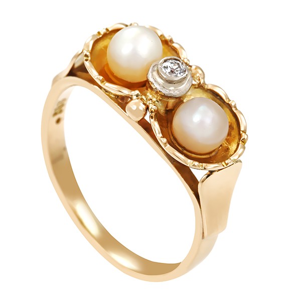 Ring, 14K, Gelbgold, Perlen, Diamant Detailbild #1