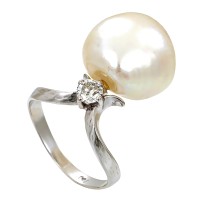 Ring, 18k, Weißgold, Perle, Diamant Detailbild #1