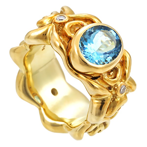 Ring, 14K, Gelbgold, Aquamarin, Brillanten Detailbild #1