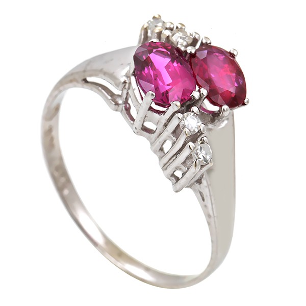 Ring, 14K, Weißgold, Rubine, Diamanten Detailbild #1