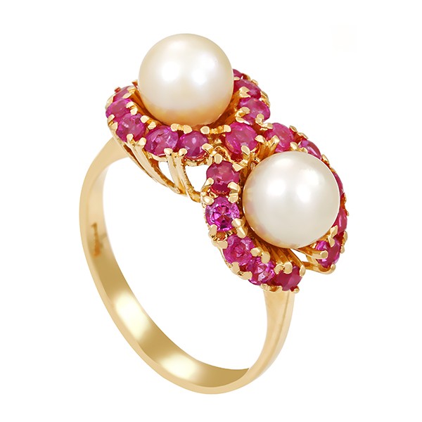 Ring, 18K, Gelbgold, Perlen, Rubine Detailbild #1