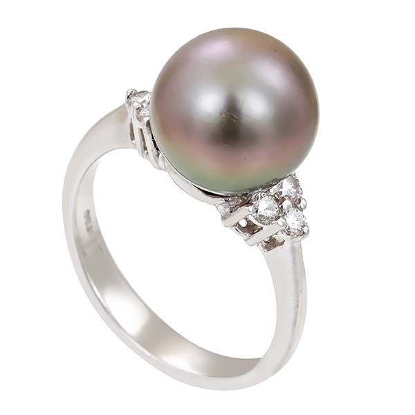 Ring, 18k, Weißgold, Perle, Brillant Detailbild #1