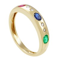 Ring, 14K, Gelbgold, Brillant, Rubin, Smaragd, Saphir Detailbild #1