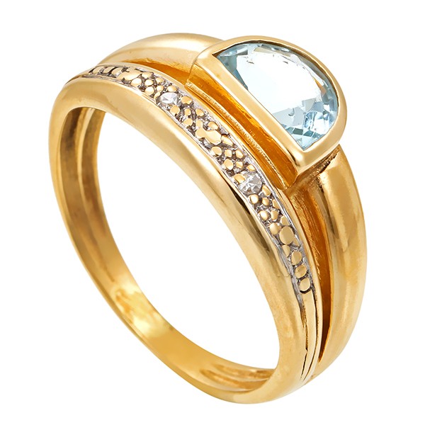 Ring, 14k, Gelbgold, Topas blau, Diamant Detailbild #1