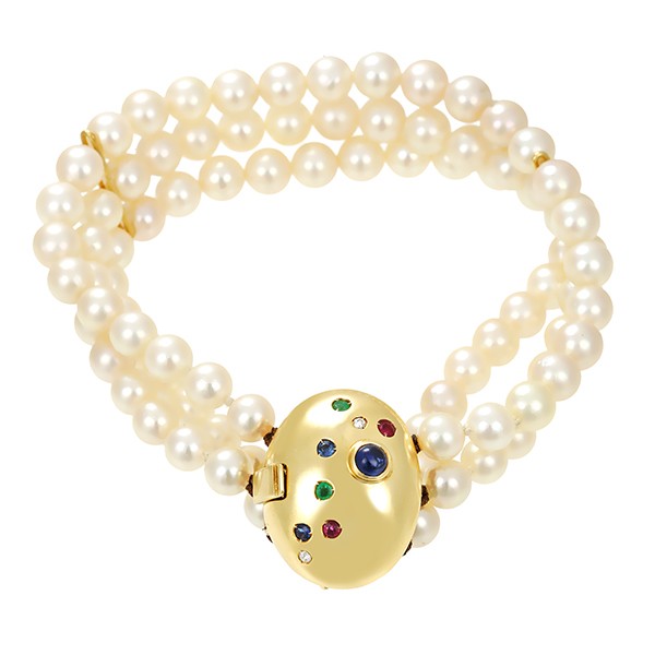 Perlenarmband, Schließe 14K, Gelbgold, Brillanten, Edelsteine Detailbild #1