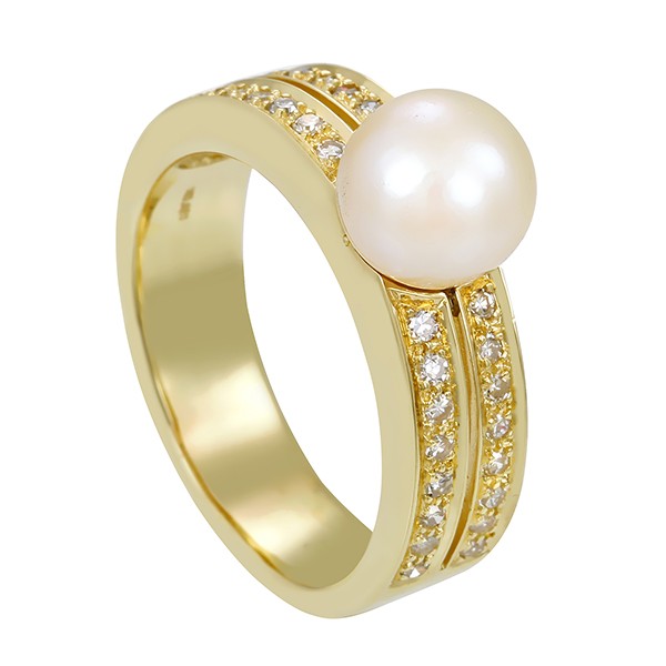 Ring, 14K, Gelbgold, Perle, Diamanten Detailbild #1