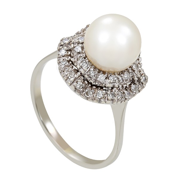Ring, 18K, Weißgold, Perle, Diamanten 0,42 ct Detailbild #1