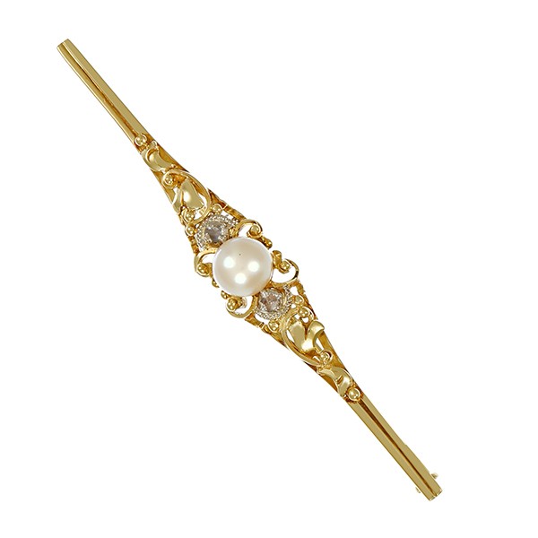 Brosche, 14K, Gelb-/Weißgold, Perle, Diamantrosen Detailbild #1