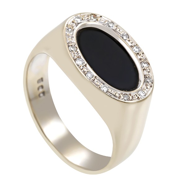 Ring, 14K, Weißgold, Onyx, Diamanten Detailbild #1