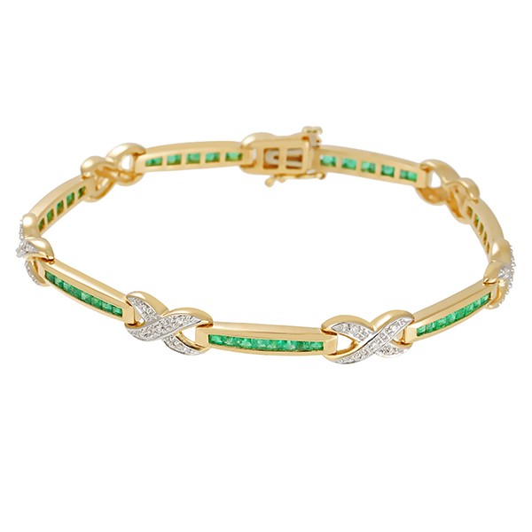 Armband, 14K, Gelb-/Weißgold, Smaragde, Brillanten, L18.5cm, Detailbild #1