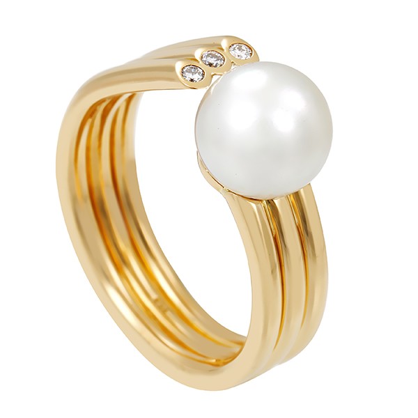 Ring, 18K, Gelbgold, Perle, Brillanten Detailbild #1