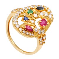 Ring, 18K, Gelbgold, Brillant, Rubin, Saphir, Smaragd Detailbild #1