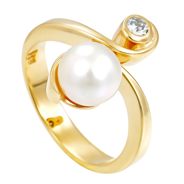 Ring, 14K, Gelbgold, Perle, Brillant Detailbild #1