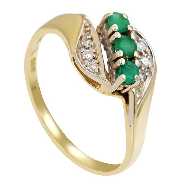 Ring, 14K, Gelb-/Weißgold, Diamanten, Smaragde Detailbild #1