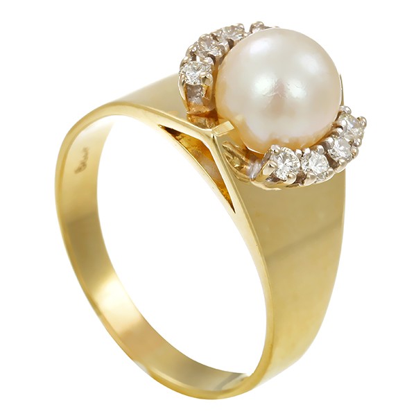 Ring, 14K, Gelb-/Weißgold, Perle, Brillanten Detailbild #1
