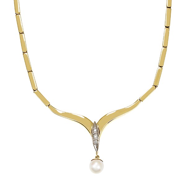 Collier, 14K, Gelb-/Weißgold, Diamanten, Perle Detailbild #1
