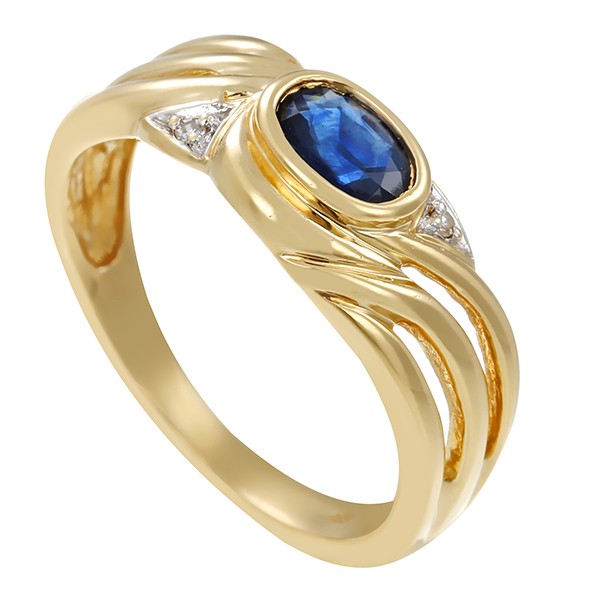Ring, 14K, Gelb/Weißgold, Saphir, Diamanten Detailbild #1