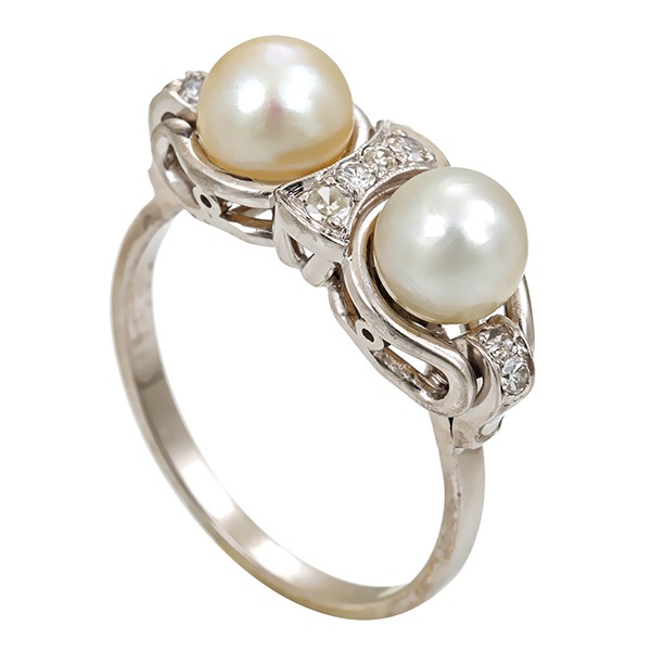 Ring, 14K, Weißgold, Diamanten, Perlen Detailbild #1