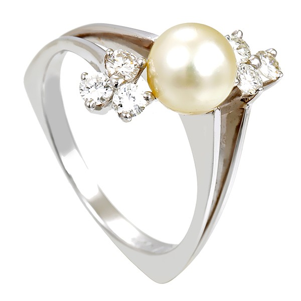 Ring, 18K, Weißgold, Brillanten ca.0,40ct, Perle Detailbild #1