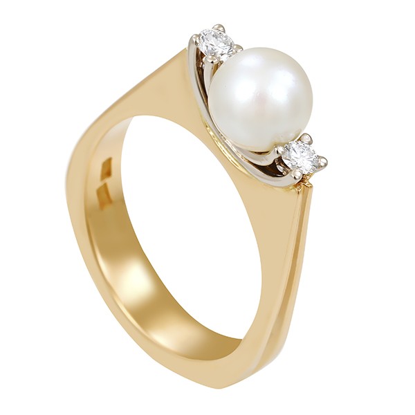 Ring, 18K, Gelb-/Weißgold, Perle, Brillanten Detailbild #1