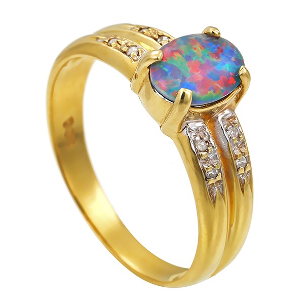 Ring, 8K, Gelbgold, Opaltriplette syntetisch, Diamant Detailbild #1