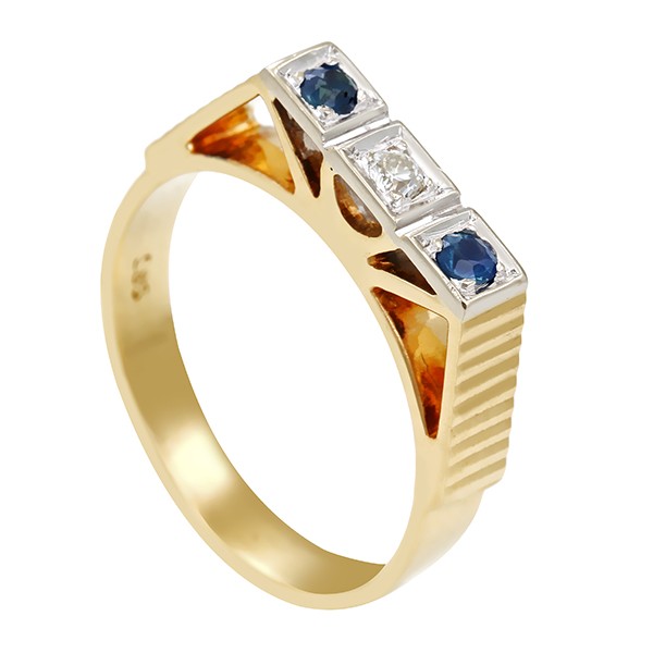 Damenring, 14K, Gelb-/Weißgold, Diamant, Saphire Detailbild #1