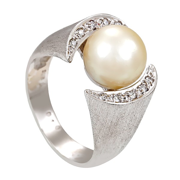 Ring, 14K, Weißgold, Perle, Diamanten Detailbild #1