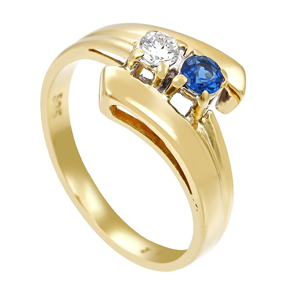 Ring, 14K, Gelbgold, Brillant, Saphir,U58, Detailbild #1