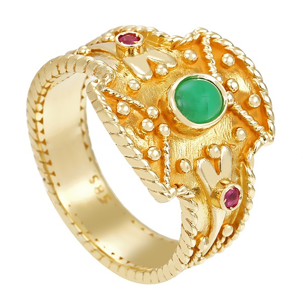 Ring, 14K, Gelbgold, Smaragd, Rubine Detailbild #1