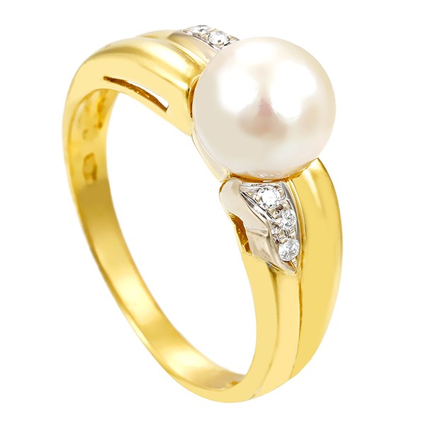 Ring, 18K, Gelb-/Weißgold, Perle, Brillant Detailbild #1