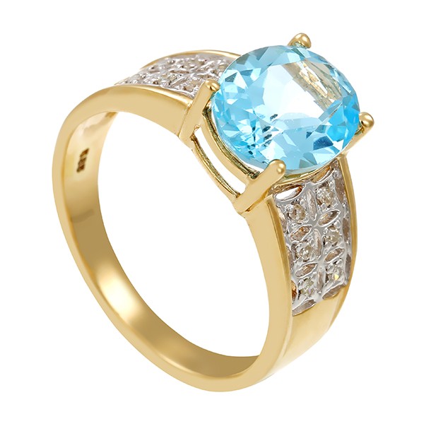 Ring, 14K, Gelb-/Weißgold, Topal blau, Diamant Detailbild #1