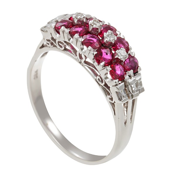 Ring, 18K, Weißgold, Rubine, Diamanten Detailbild #1
