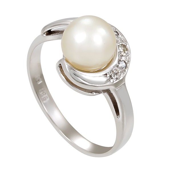 Ring, 14K, Weißgold, Perle, Diamanten Detailbild #1