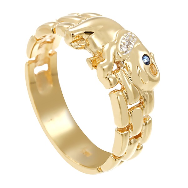 Ring, 14K, Gelbgold, Saphir, Diamant, Elefant Detailbild #1