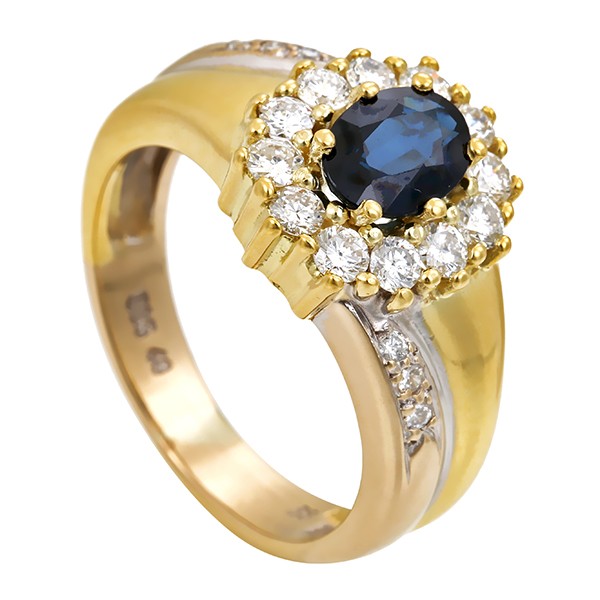 Ring, 14K, Gelb-/Weißgold, Saphir, Brillanten 0,50 ct Detailbild #1